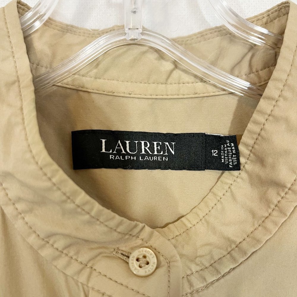 Lauren Ralph Lauren Rapisha Tiered Midi Dress Tan Shirt Dress Belt - Size 12 - Picture 6 of 10